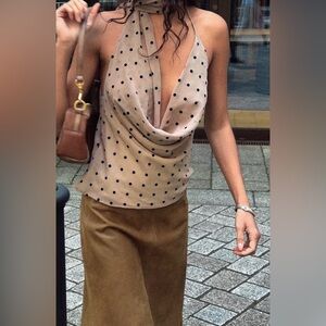 Zara Beige Polka Dot Halter Top